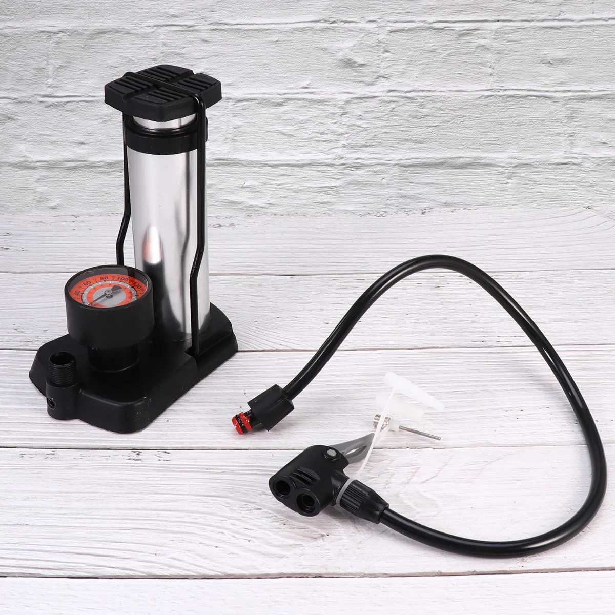 

Portable Silver Bike Tire Floor Pump High Pressure Foot Pump Activated Inflator for Outdoor Cycling Ball Football Airbed