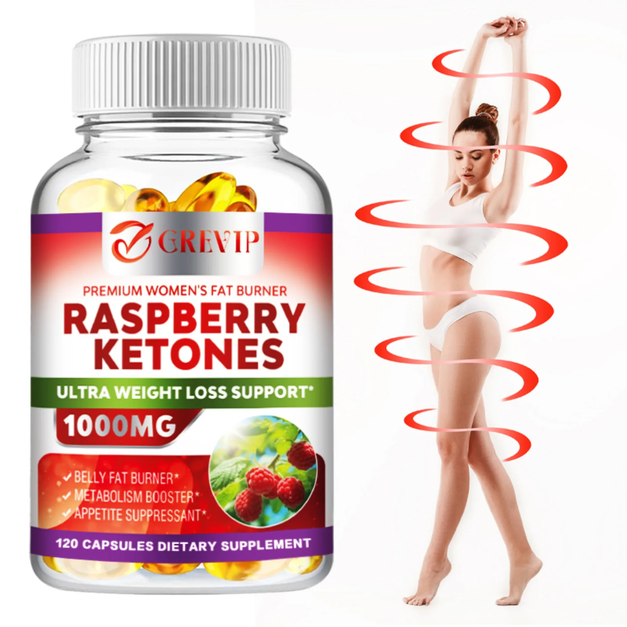 

Raspberry Ketones - Fat Burning, Metabolism Boosting, Healthy Weight Management, Appetite Suppressant - 120 Capsules