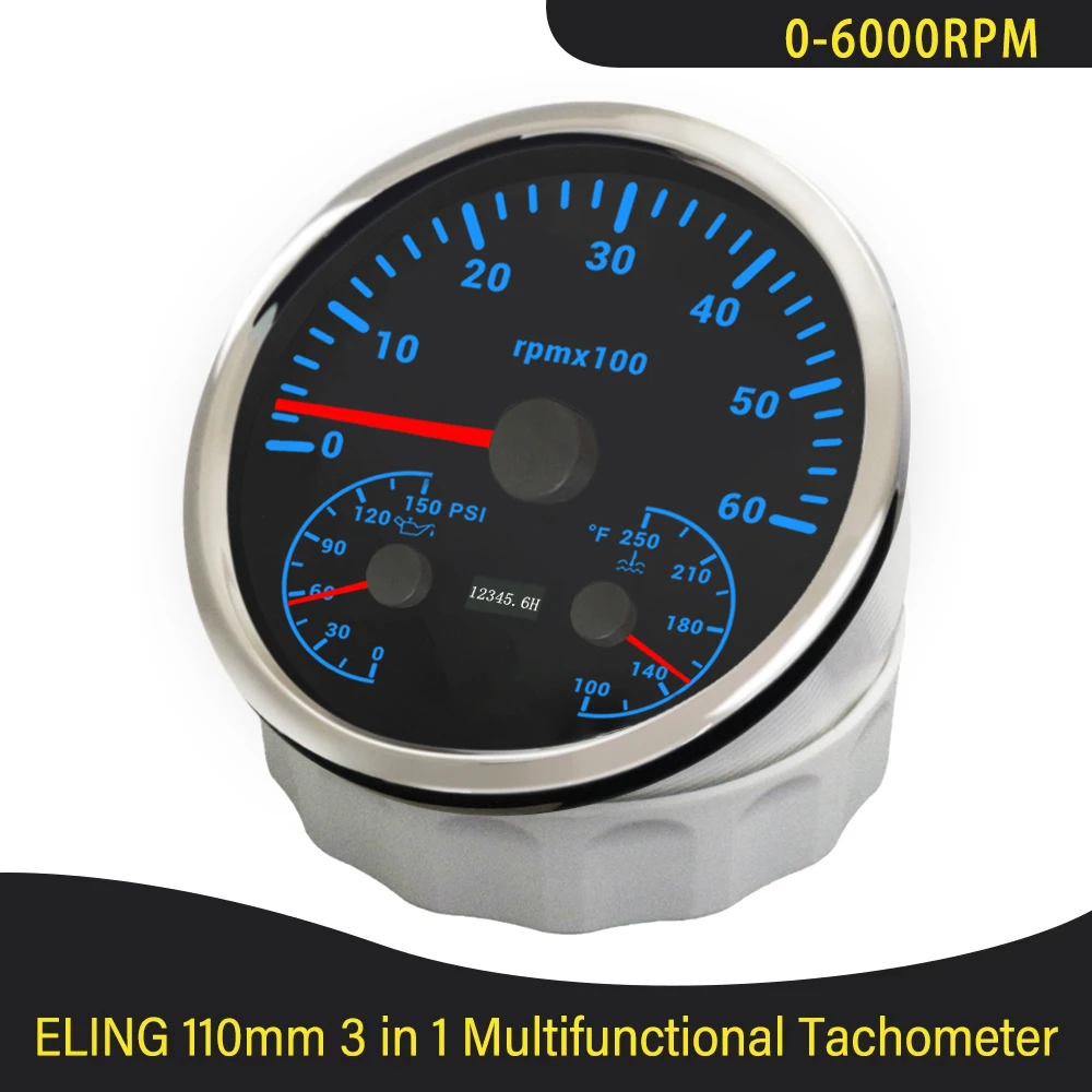 

Car SUV 110mm 3in1 Multifunctional Gauge 6000RPM 8000RPM Tachometer with Oil Pressure Water Temp with 7 Colors Backlight 12V 24V