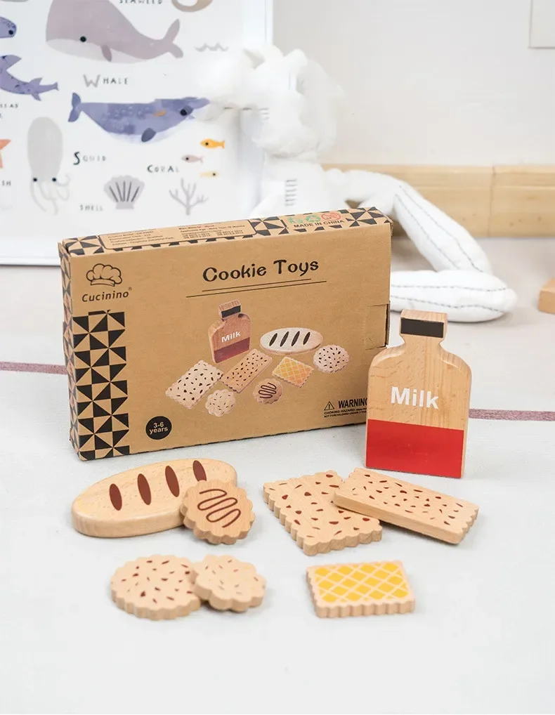 

8pcs/lot High Quality Wooden Cookie Biscuits Milk Afternoon Tea Play house Puzzle Interactive Toys baby birthday gift