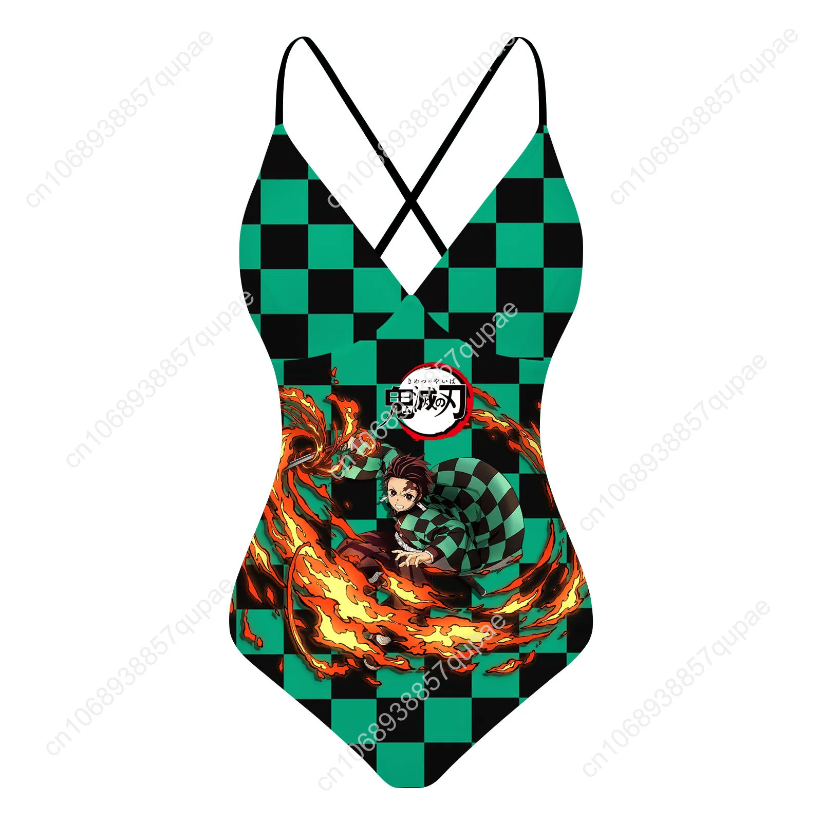 

Kimetsu No Yaiba Tanjiro Nezuko Custom V-neck Halter Back Swimsuit Womens Bathing Suits Bikini Pool Party Beach Sexy Beachwear