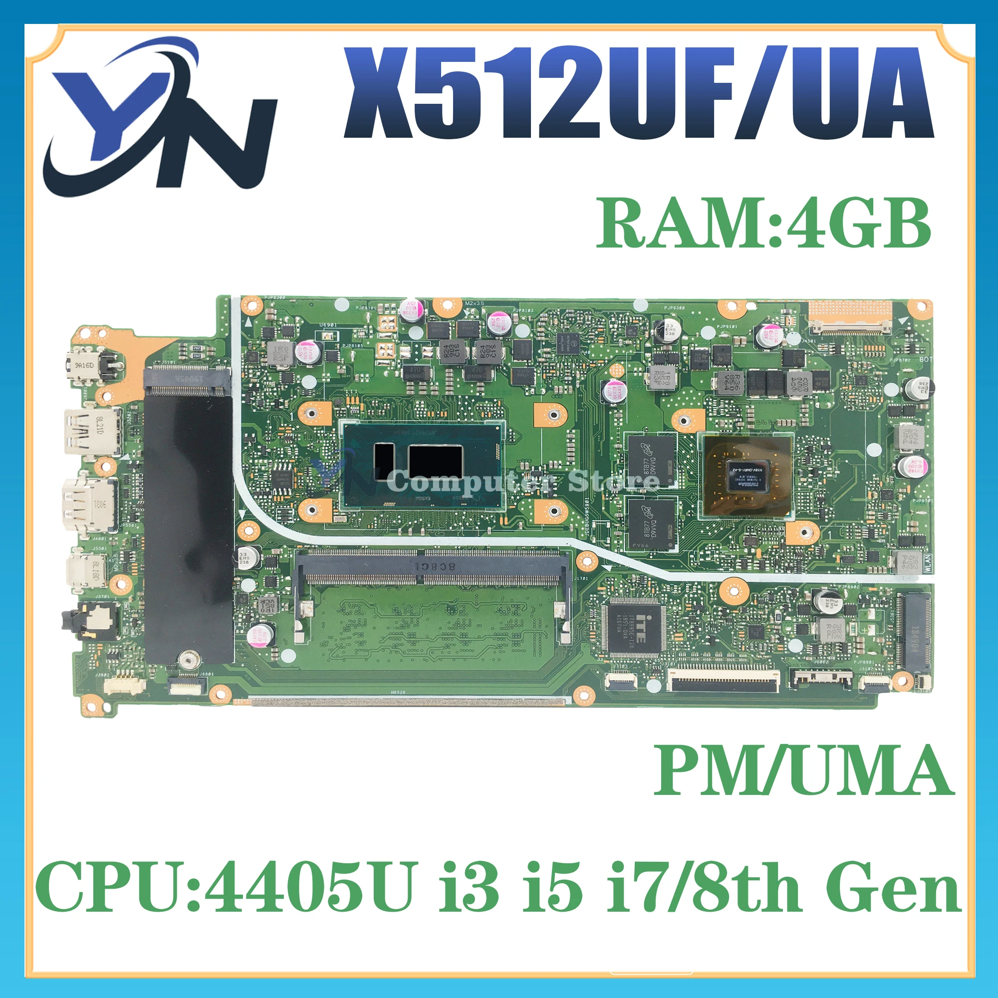 

Mainboard For ASUS X512U X512UA X512UB X512UF F512U A512U Y5100U V5000UA Laptop Motherboard 4417U i3 i5 i7 Gen 4GB-RAM