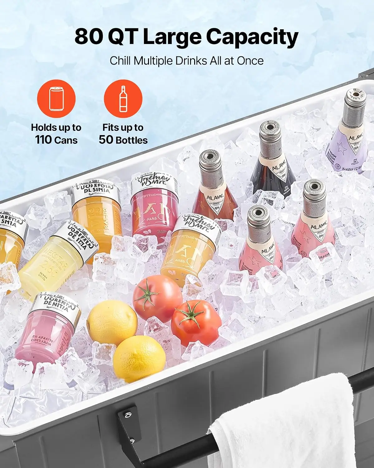 80QT Rolling Ice Chest, Holds up to 50 Bottles / 110 Cans, Portable Patio Party Bar Drink Cooler Cart with Bottom Shelf & Foldab