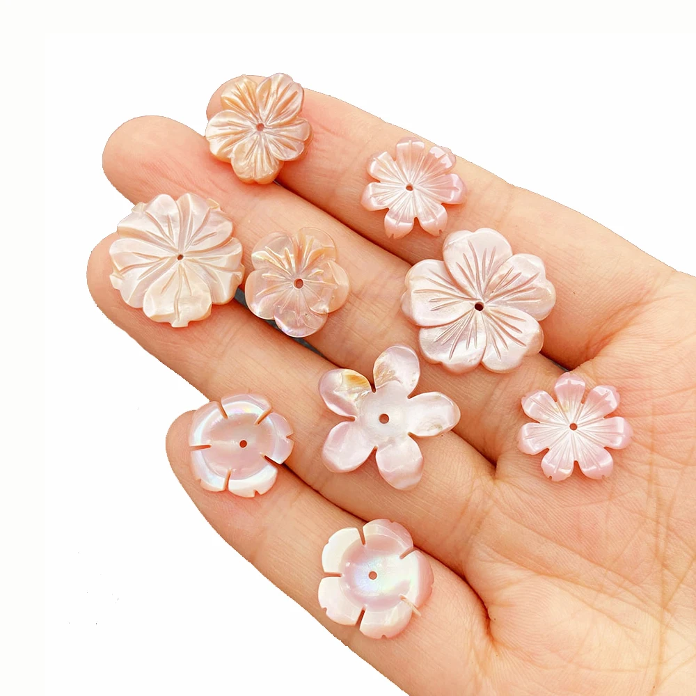 Natural Shells Pendants Mother-of-pearl Pink Carved Shell Flower Charms For Jewelry Making Necklace Earring DIY Bead Accessories