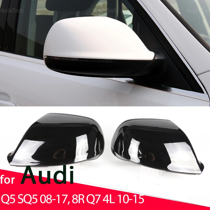 Carbon Fiber Pattern Black Side Mirror cover Caps Replacement for Audi Q5 SQ5 08-17, 8R Q7 4L 10-15  without Lane Assist