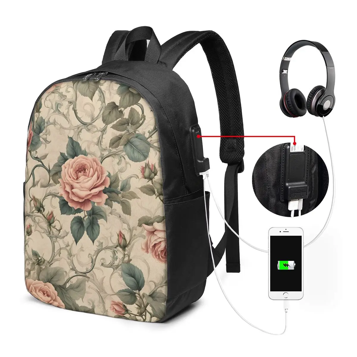Roses In Bloom Spring And Floral Pattern Backpack Travel Notebook Bag Computer College Student School Bag Laptop Shoulder Bags