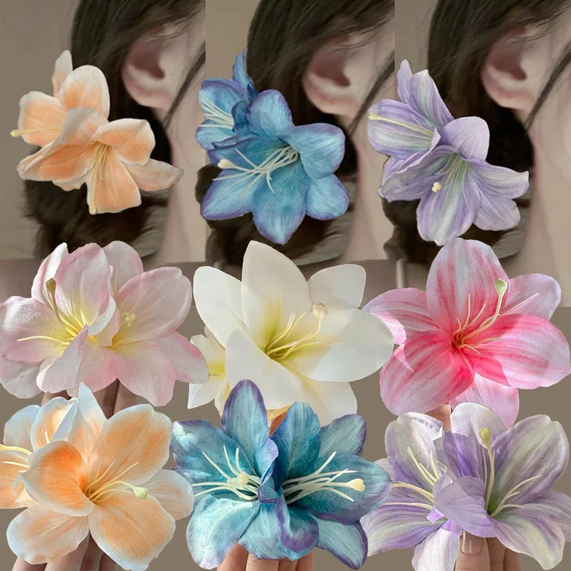 Böhmische Lilien-Blumen-Haarspange, Feenhafter Haarclip, Hawaii-Kopfschmuck, Entenschnabel-Clip, Haarklammern, Sommer-Haaraccessoires für Damen und Mädchen