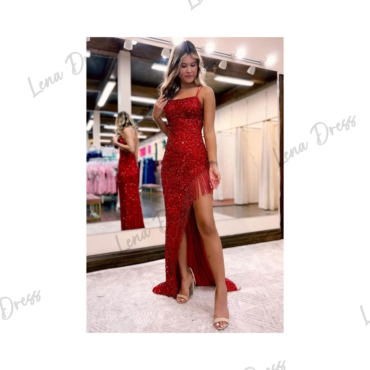 Vestidos de lentejuelas para ocasiones formales, vestido de noche de lujo con cola de pez para mujer, vestido de graduación con tirantes finos, Dubai, Lena, 2024