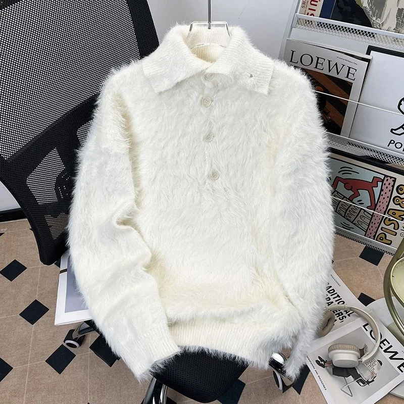 

Plu Knitted Sweater Loose Fit Long Sve Overhead Couple Sle Korean Lazy Faion Autumn Winter New Arrival Men...