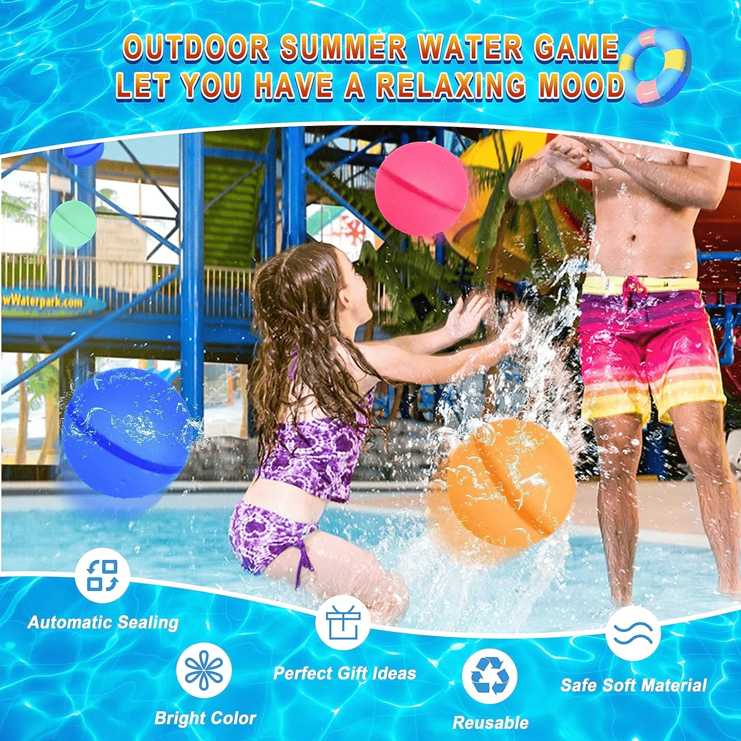 5 Stück wiederverwendbare Wasserballons, Pool-Strand-Wasserspielzeug für Jungen und Mädchen, Outdoor-Sommerspielzeug für Kinder im Alter von 3–12 Jahren, Wasserball