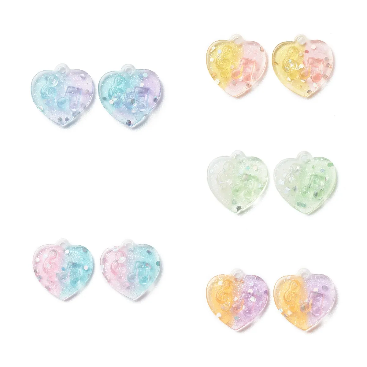 

Pandahall 100Pcs Mixed Color Heart With Music Note Two Tone Transparent Resin Pendants Charms For Necklace Jewelry Making Gift