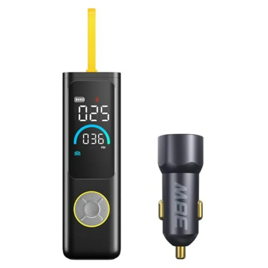 

38W Car Charger and X9 APEX Tire Inflator for Vehicle Use Black High-Speed Inflation with Built-in LED Light and Digital Displa