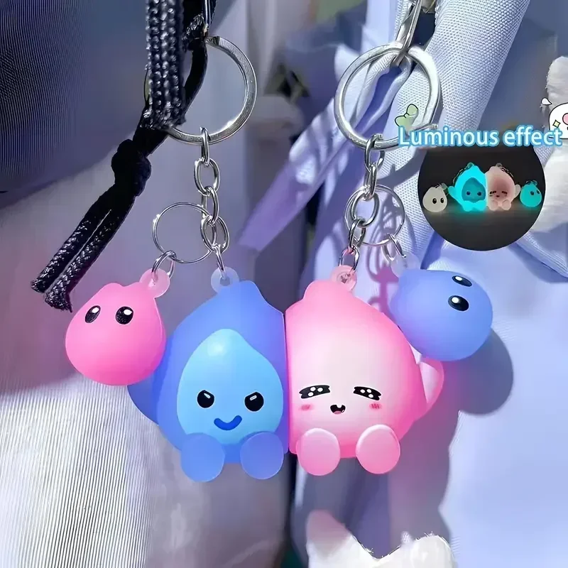 Luminous Shared Keychains Hanger Cute Couple Magnetic Key Holder Key chain Pendant Bag Decor Kawaii Keyring Lover Friends Gifts