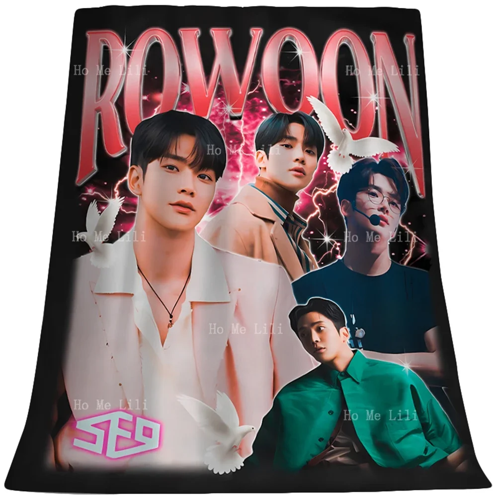 Vintage Style Rowoon Kpop Vintage Poster Print Soft Cozy Flannel Blanket Suitable For All Seasons Use