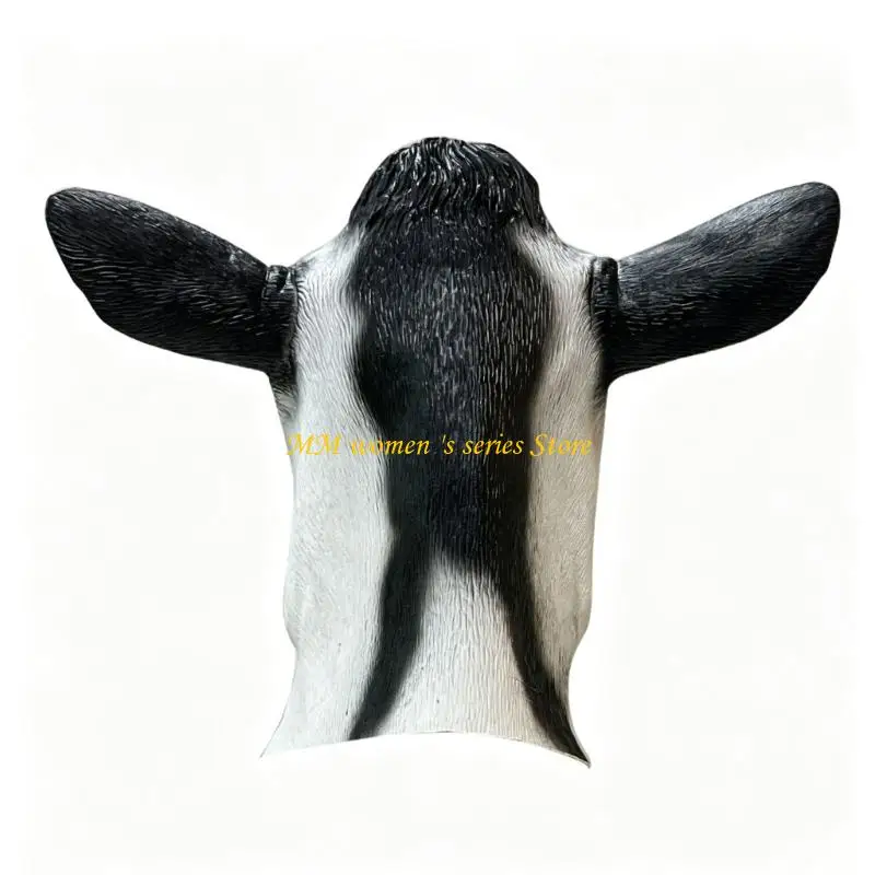 Q39C Full Head Cow Costume Mask Latex Prop for Adult Halloween Fun