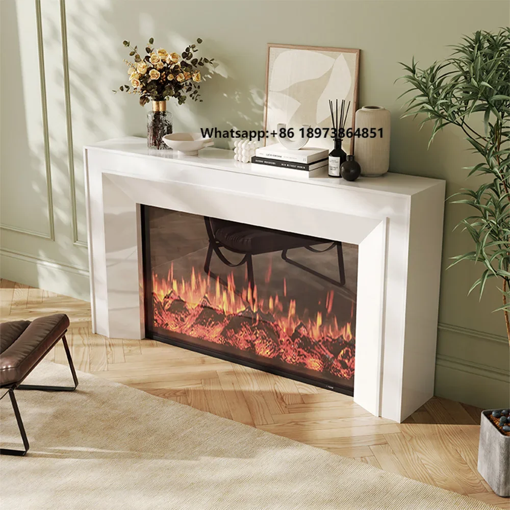 

Artificial Fireplace Cream Style Decorative Electric Fireplace Simulation Fire French TV Cabinet Fireplace