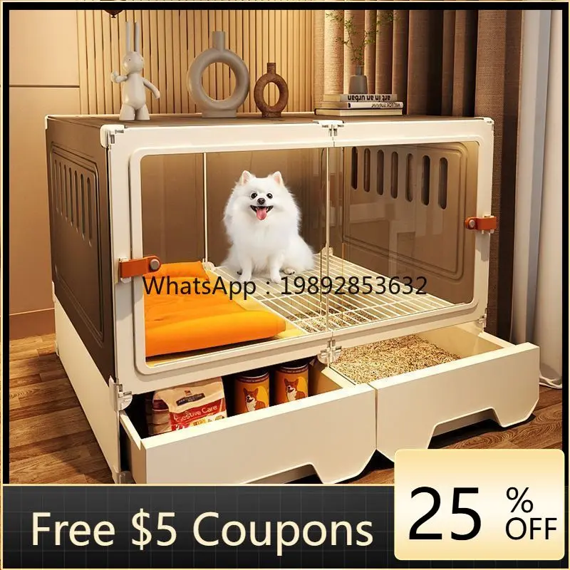 LYY Panoramic Dog Cage for Small Dogs with Toilet, Separate Room, Large Space Pet Dog House, Luxury Villa