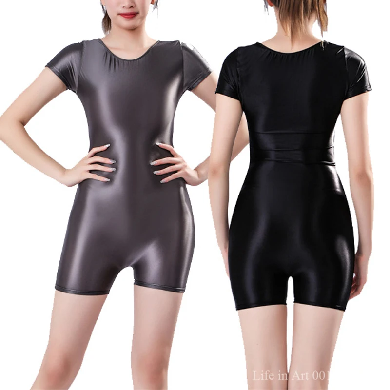 Frauen Öl Glänzend Glänzend Rohr Body Elastische Einteilige Boxer Kurze Trikot Sexy Strumpfhosen Bandage Satin Shaper Badeanzug Bademode