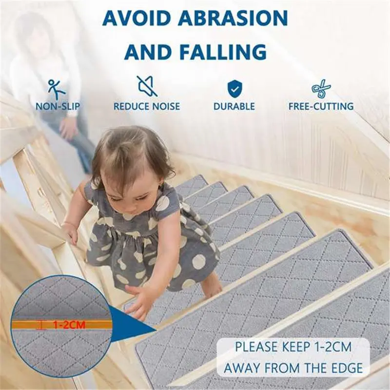 AA05 Non Slip Carpet Stair Treads(15Pcs) For Wooden Indoor Steps For Kids, Elders And Dogs-Polyester Material