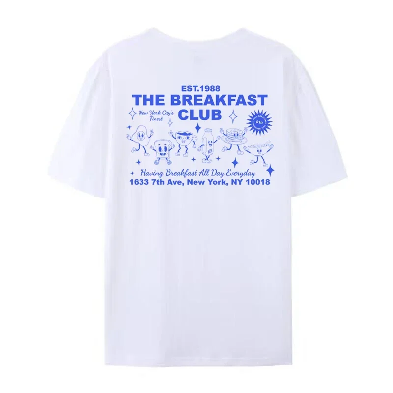Unisex Retro Cartoon Breakfast Club T-Shirt Cute Funny Foodie T Shirt Y2k Aesthetic Streetwear Graphic Tees Women Fashion Tops