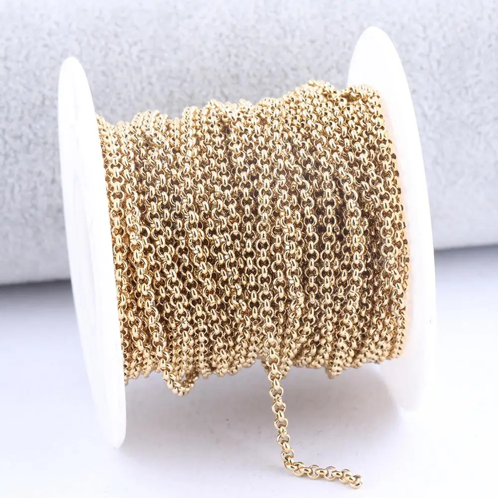 onwear 10meters/roll stainless steel gold plated 2.0mm 3.0mm jewelry chain diy for necklace pendant making accessories