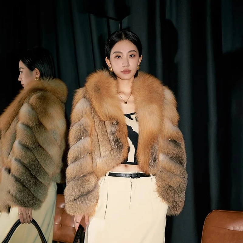 YOLANFAIRY معطف فرو الثعلب المستورد للخريف والشتاء امرأة رشاقته الدفء طويلة الأكمام الرجعية التنقل نمط معطف الفرو شوهبا 2025 #2
