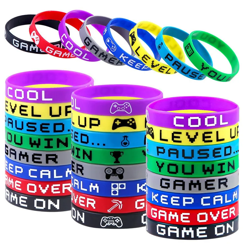 10pcs/lot Silicone Rubber Bracelet Birthday Party Favors Multiple colour Funny Bracelets Happy Game Theme Birthday Supplies Kids