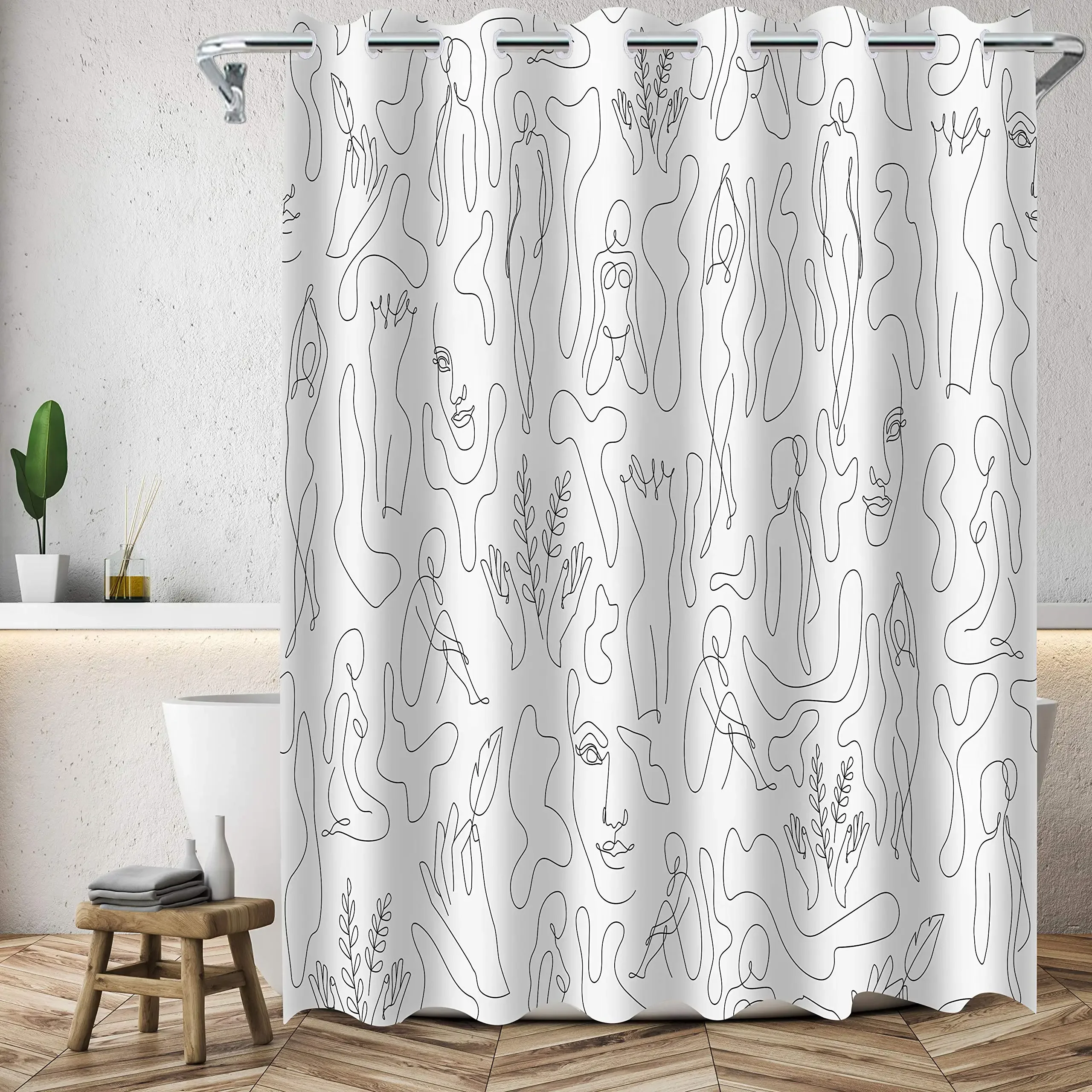 Fabric Shower Curtain,Art Decor Human Face White Waterproof Long  Curtain for Bathtub Bathroom Luxury Spa  with Hook