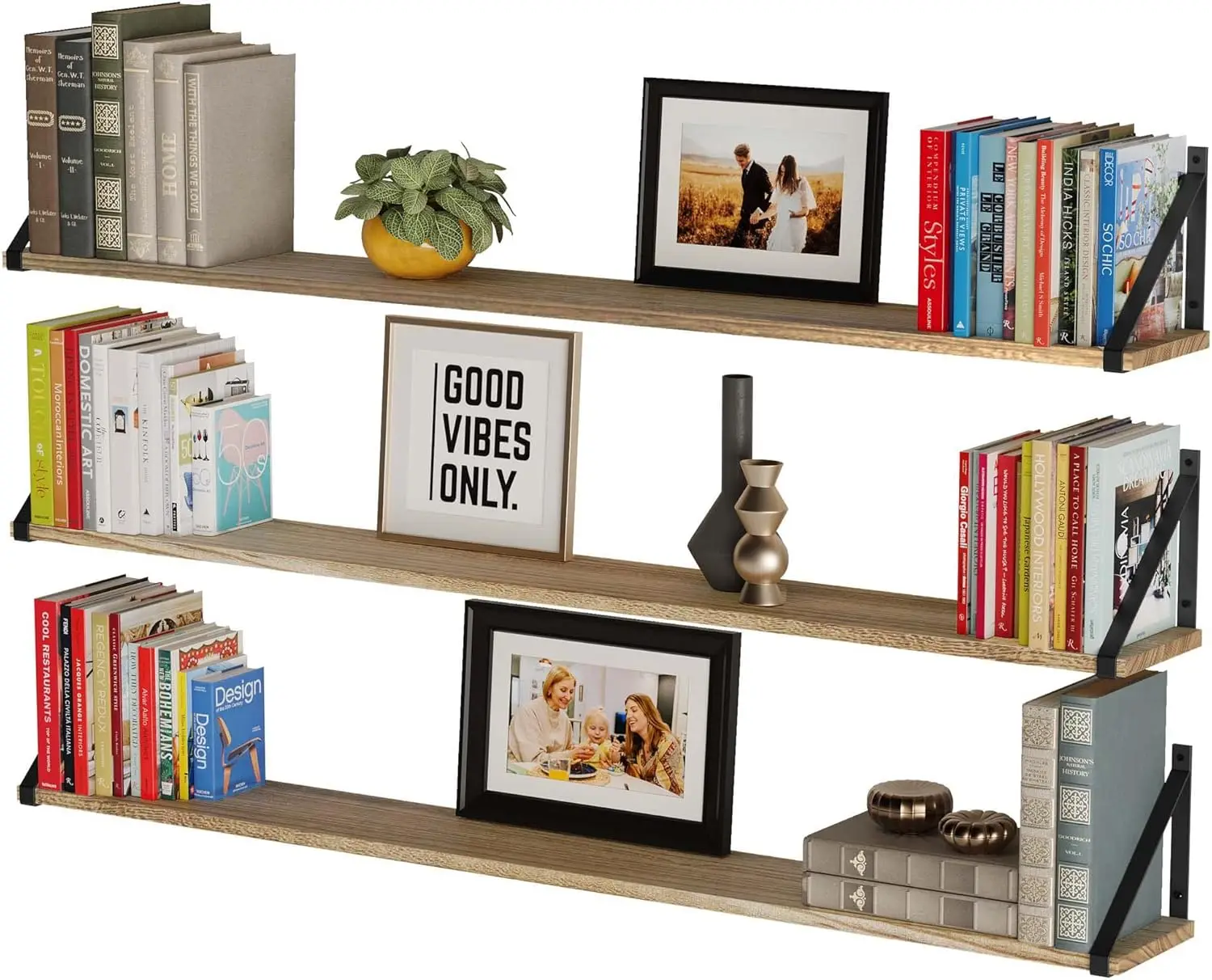 Long Floating Shelves, Wall Bookshelf Living Room Decor Book Shelves for Office, Kitchen Organization Bedroom Decor Burnt, 48