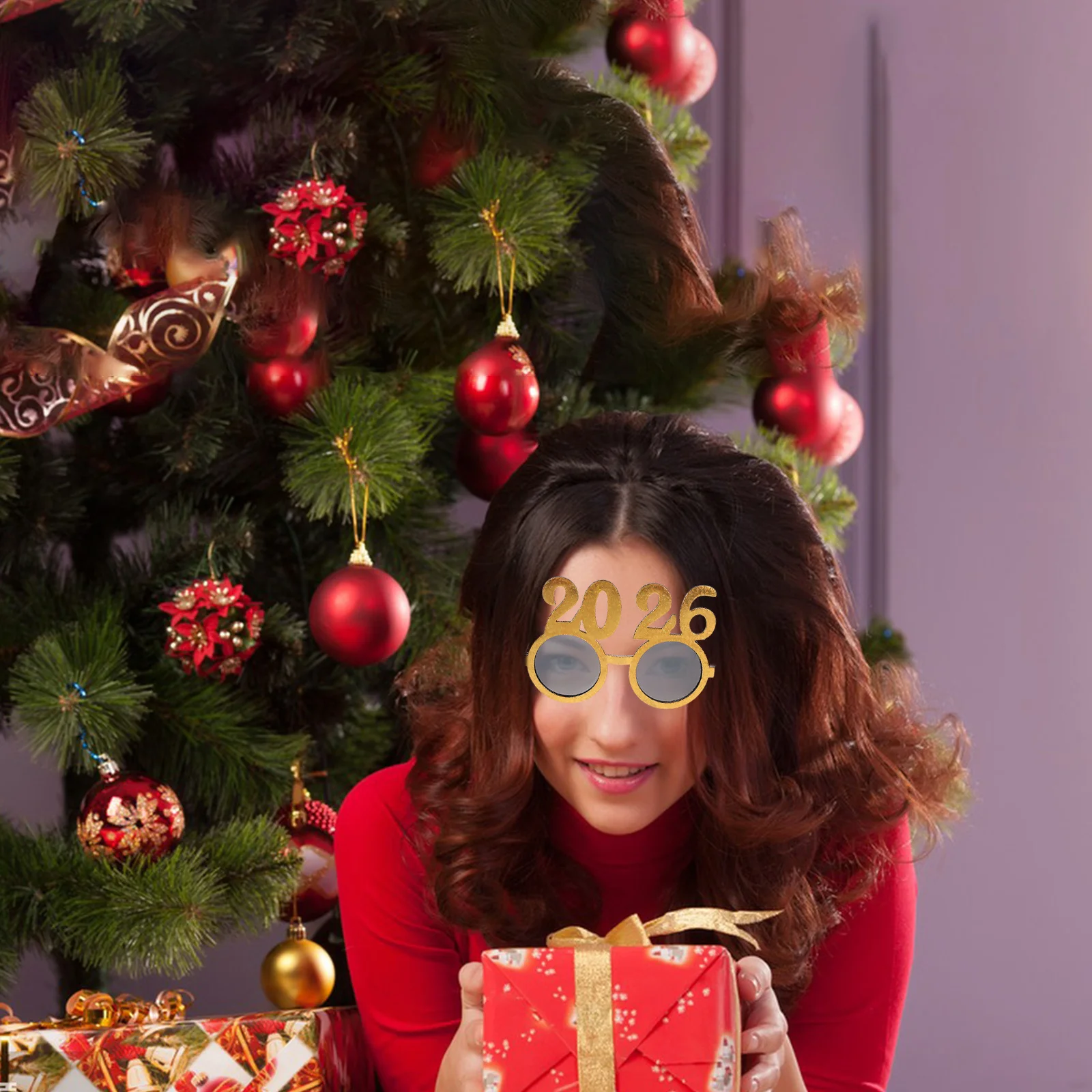 

4Pcs 2026 Glasses Frame Glitter Round Lenses New Year Party Eyeglasses Photo Booth Props Festive Accessories 2026 Sunglasses