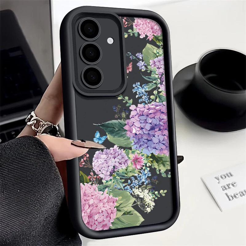 Hydrangea Case For Samsung Galaxy S24 S23 S22 Ultra S21 S20 FE A55 A54 A34 A15 A14 A35 A52 A53 5G Soft TPU Silicone Phone Cover