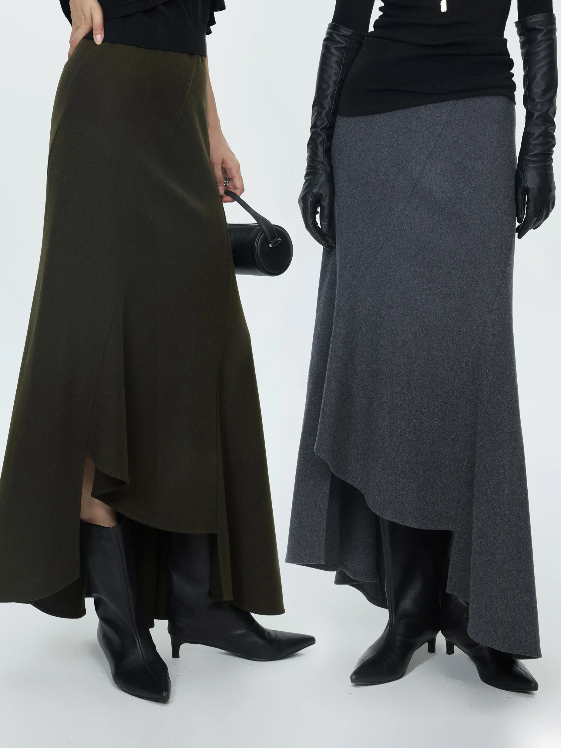 

Soulkiss Woolen Fi Tail f Skirt Asymmetric Waable High Waist A-Line Casual Sle Ladies Skirt Side Split Polyester Fiber