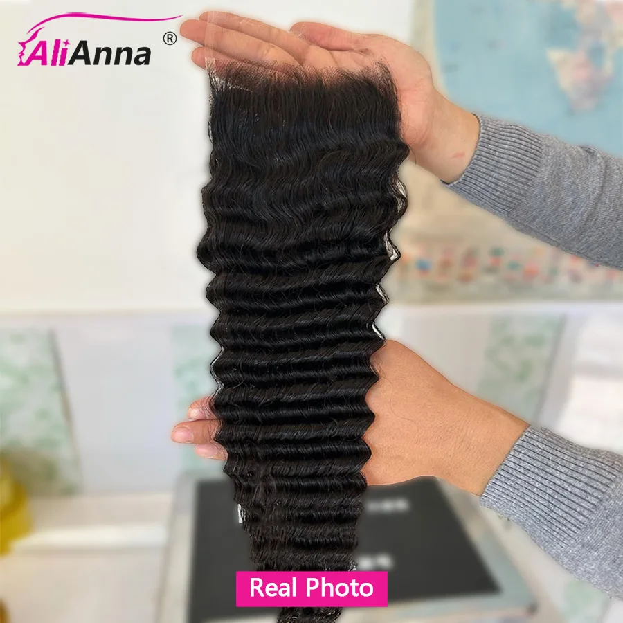 Deep Wave 4X4 Lace Closure Human Hair Transparent Brazlian Hair Closure PrePlucked With Baby Hair Natural Hairline Fast Shipping