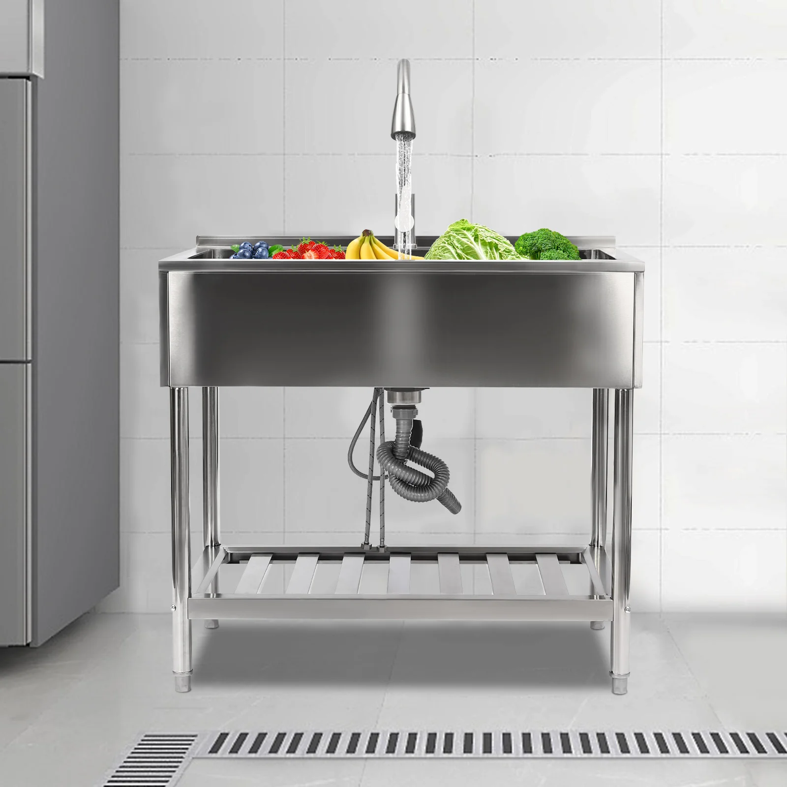 

Stainless Steel Kitchen Sink Stainless Steel Laundry Sink Silver with Faucet