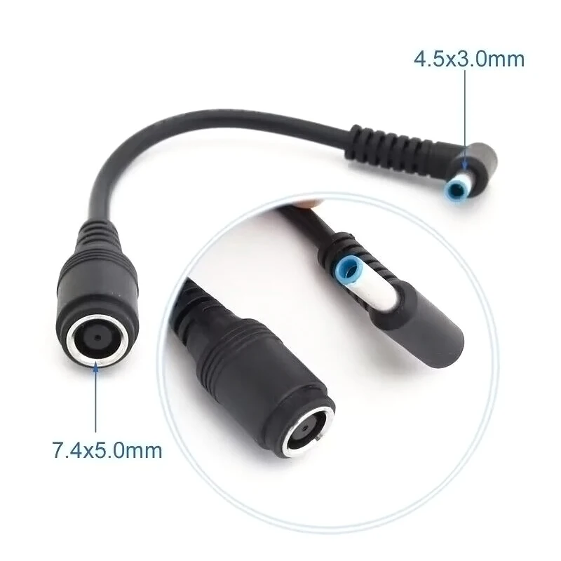 2/5pc Connector Converter 7.4mm to 4.5mm Adapter Cable for HP Dell Smart Blue Tip for HP Adapter Replacement Power Cord