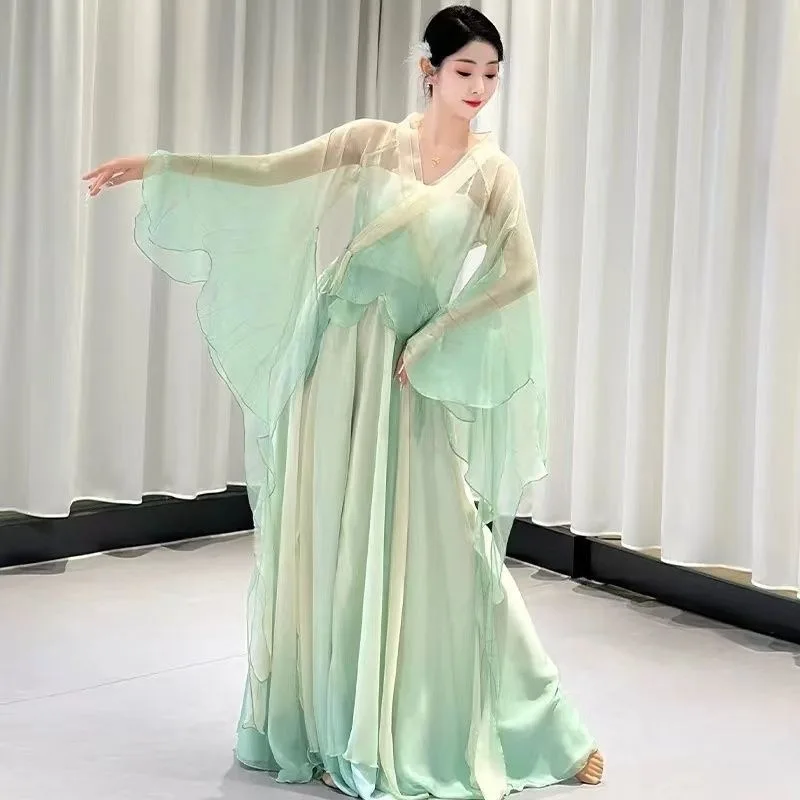 Classical dance butterfly gradient body rhythm yarn dress suit fairy elegant ancient style performance costume performance