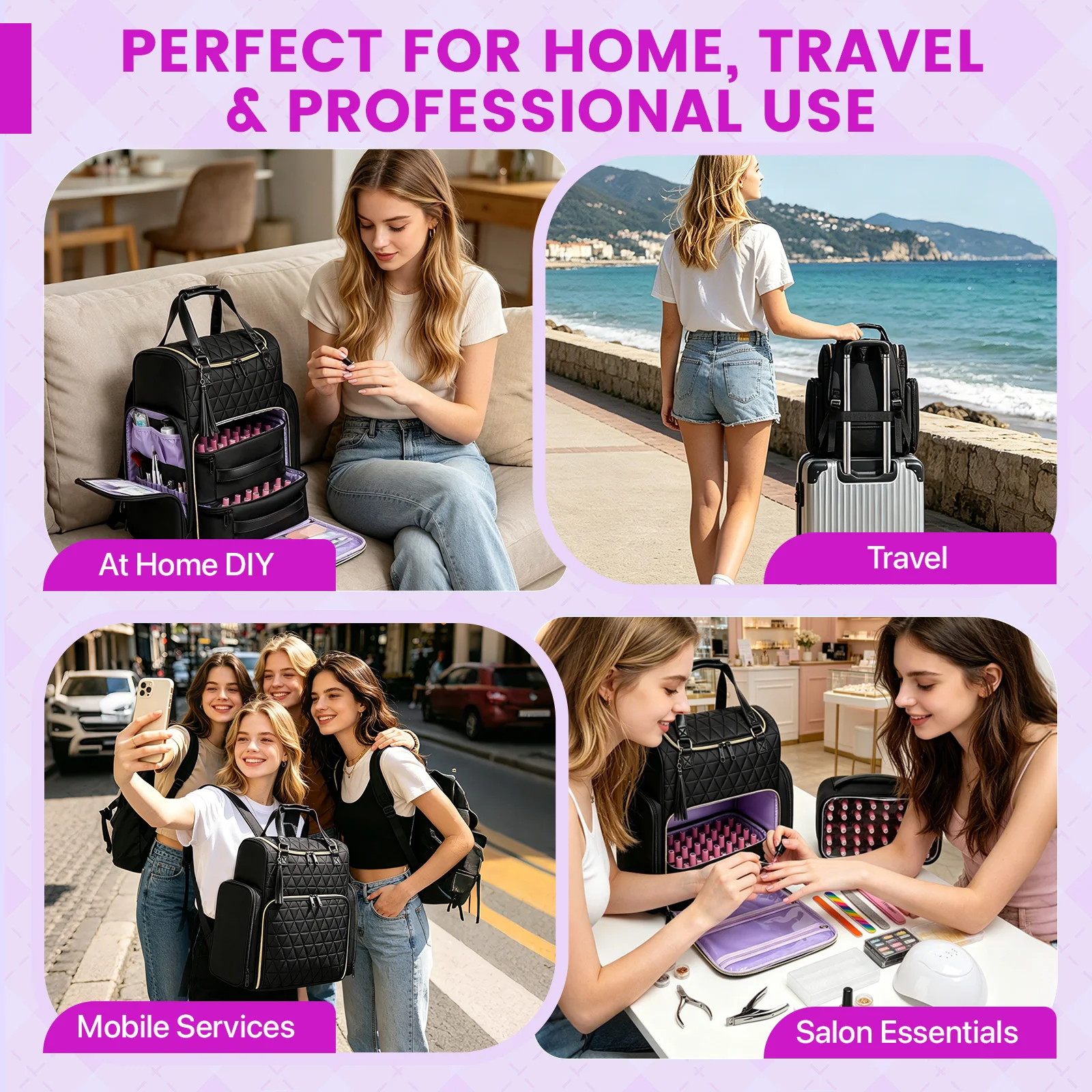 Nail Polish Organizer Backpack Multi-Spacer Bottle Trimmer Nail Tool Bag Travel Carrying For Nail Art Accessories Holds Bags 80+
