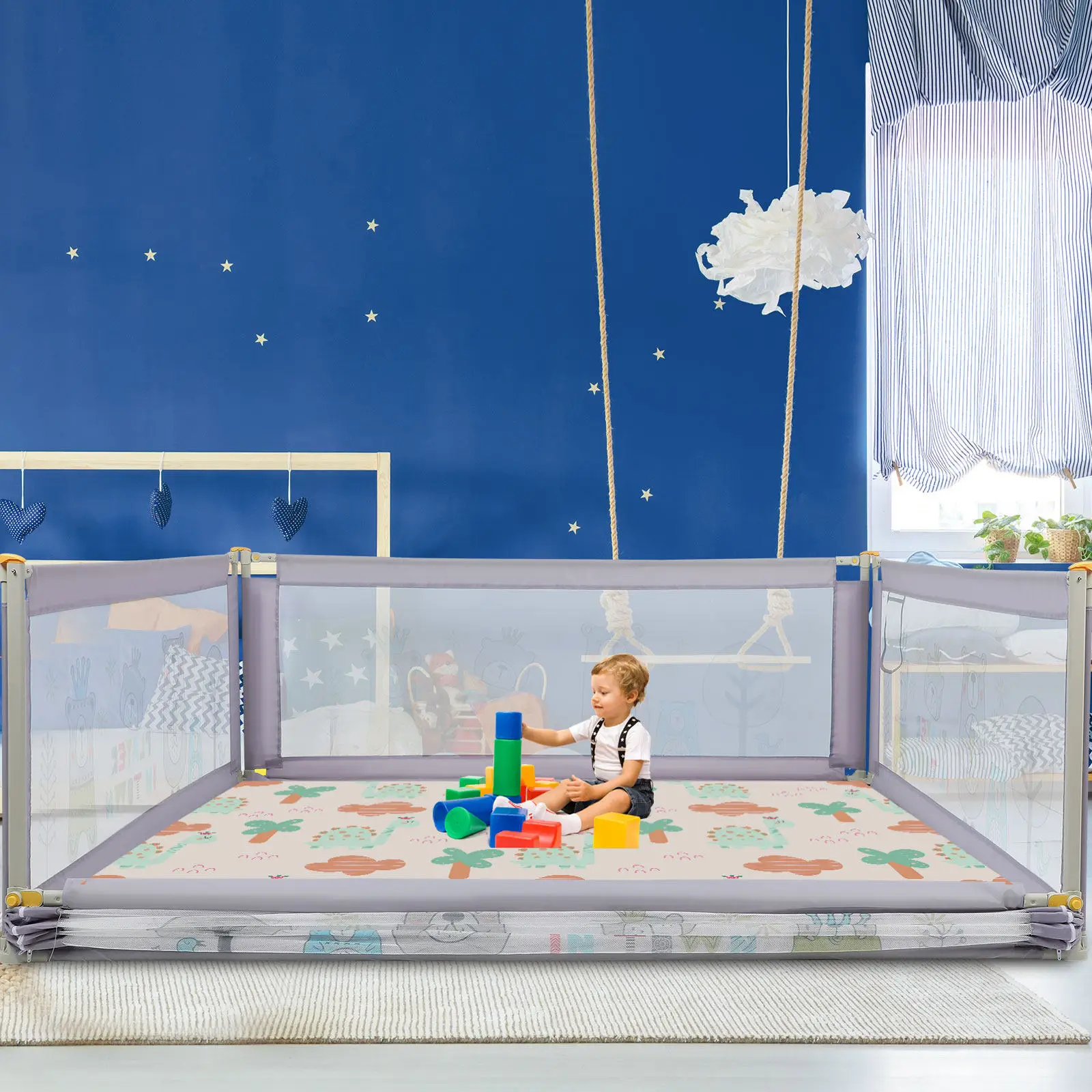 

200X180Cm Large Baby Pen Foldable Spacious Indoor Outdoor Play Yard For Toddlers Infants Portable Playpen With Sturdy Frame