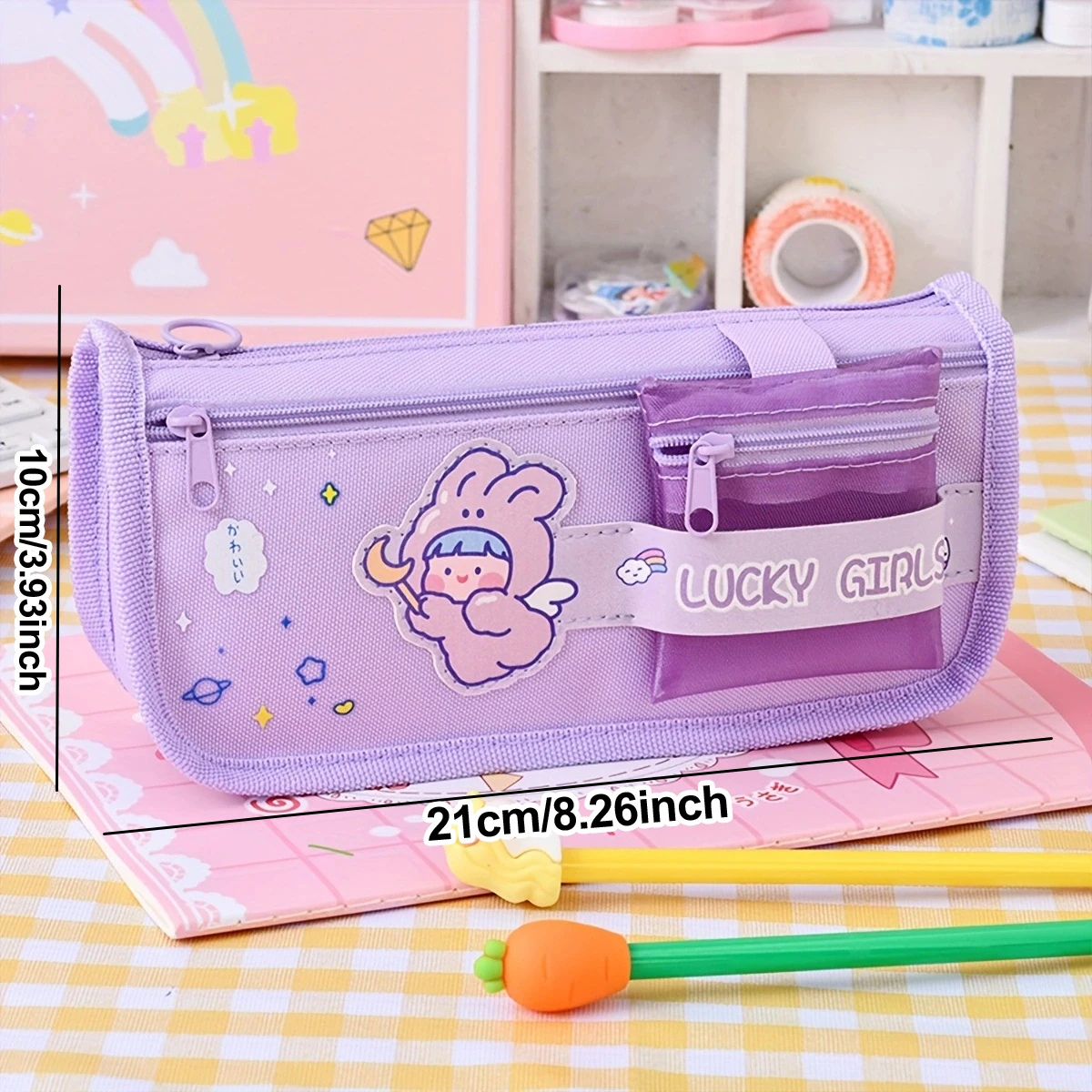 1pc Pink/Purple Kawaii style pencil case, Cute colored pencil case layers small item storage bag, back to school season