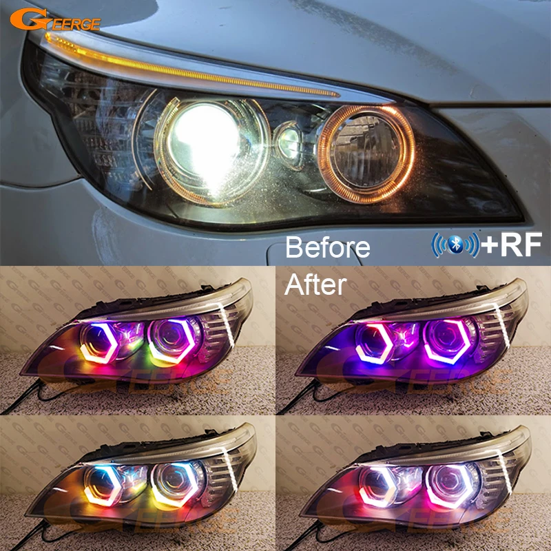 

For BMW E60 E61 LCI 528i 530i 535i 550i M5 2007 - 2010 Bluetooth APP Dynamic Multi Color RGB LED Angel Eyes Kit Hex Halo Rings