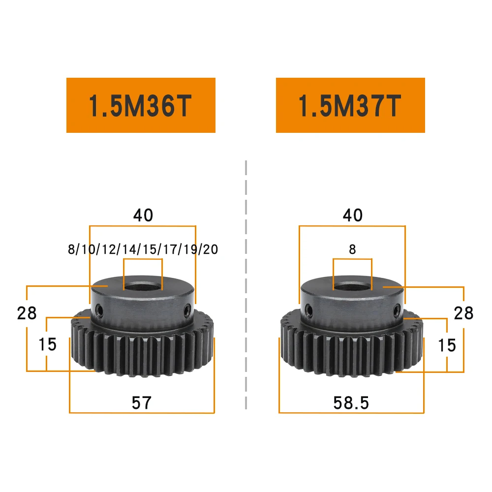 Pinion Gear 1.5 M-36T/37T  Bore Size 8/10/12/14/15/17/19/20 mm Motor Gear Blackening SC45#Carbon Steel Transmission Accessories