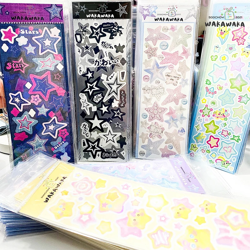 1Sheet Kawaii Colorful Star Pattern Stickers Y2K Stars Stickers DIY Scrapbooking Sticker Kpop Idol Photo Card Decor Materials