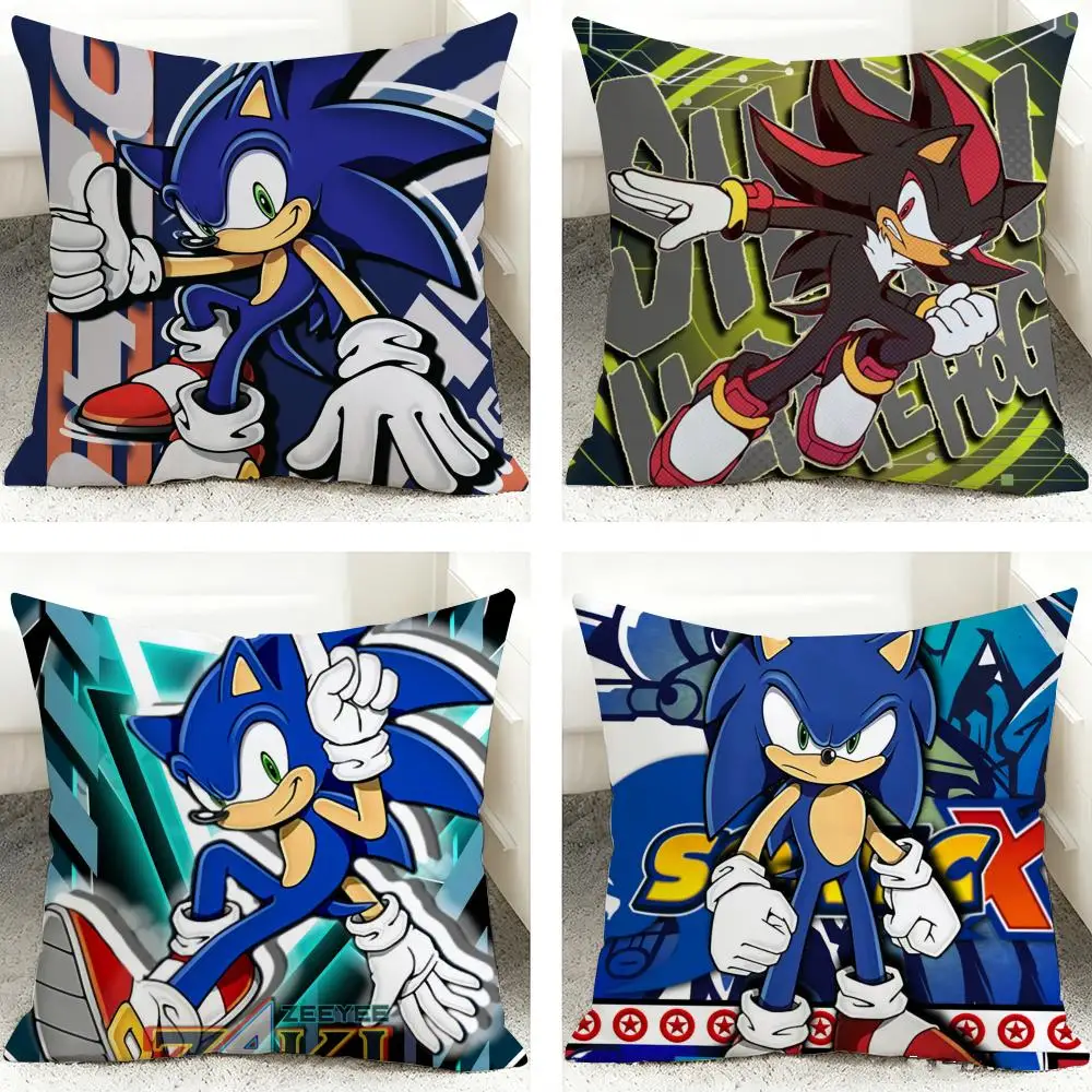 Game S-Sonic the Hedgehog Cushion Cover Soft Short Plush Pillow Case Cushion Cover for Living Room Sofa Decor