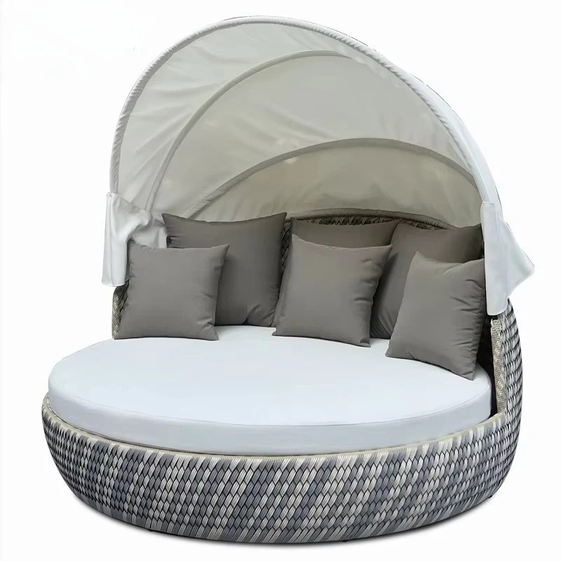 

Comfortable Outdoor Sun Bed Rattan Daybed Canopy UV Resistant Sunbeds Outdoor Furniture Wicker Furniture For Garden Or Hotel Use