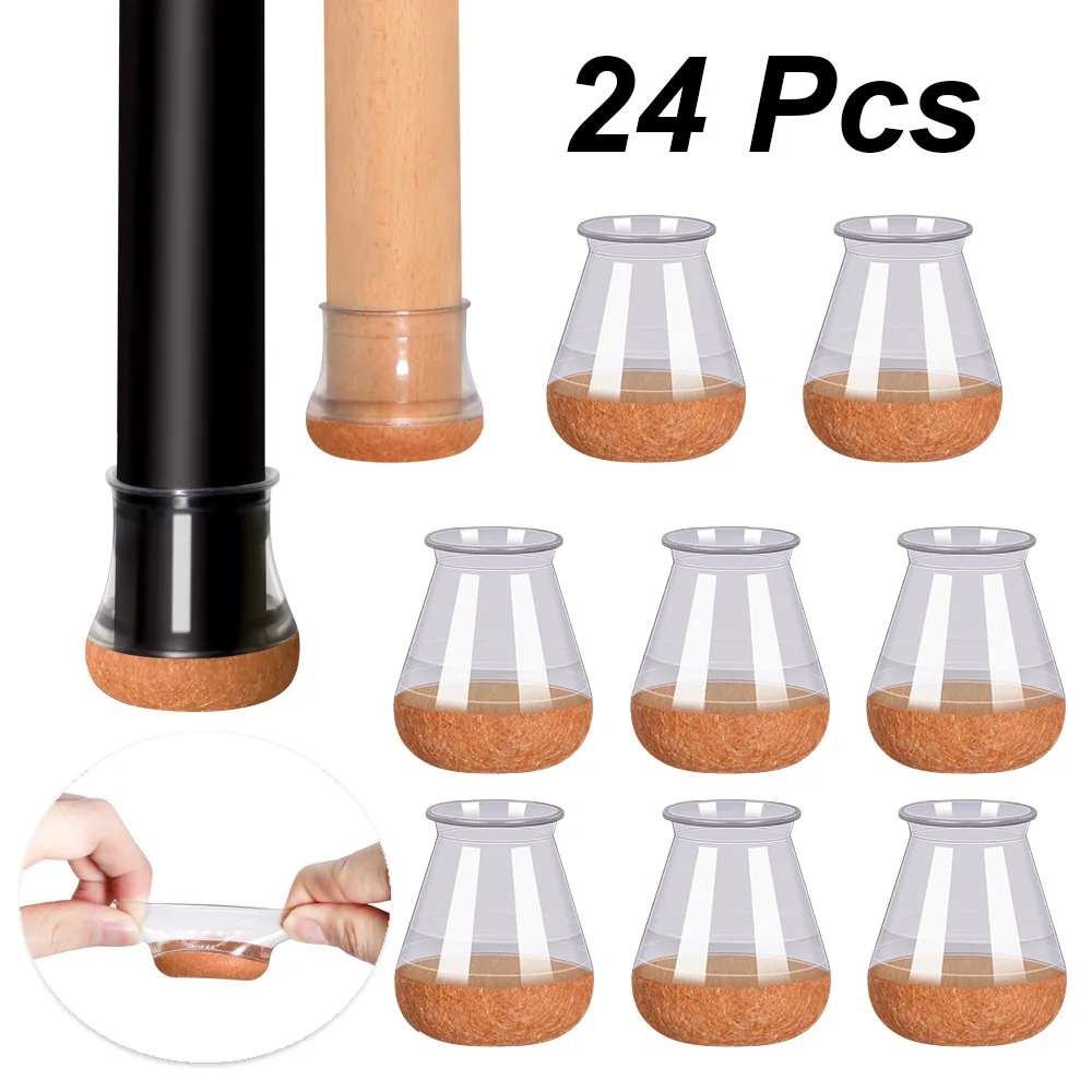 24 PCS Chair Leg Floor Protectors for Hardwood Floors, Thick Silicone Rubber Covers, Scratch-Resistant & Noise Reducing