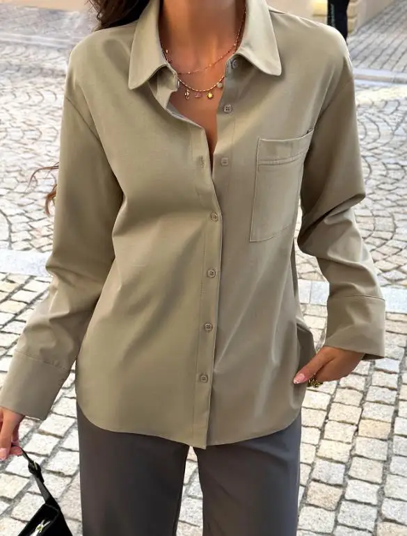 

2026 Spring/summer Women's Draped Collar Long Sleeved Shirt Top