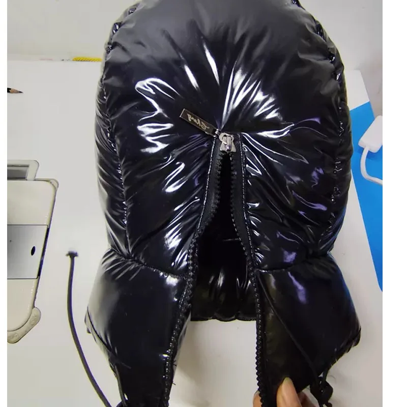 

ABDL Adult Down Filled Cap Hat Soft Fluffy Gloss Waterproof Hood Elastic Drawstring Fixation Wrap Urltra-Light Warm Hat Handmade