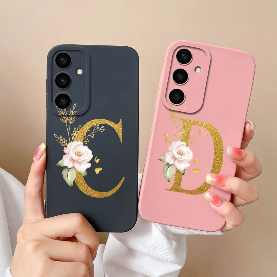 Phone Case For Samsung S24 Plus Ultra Rose Letter Soft Liquid Silicone Lens Protective Back Cover For Galaxy S 24 S24+ S24Ultra