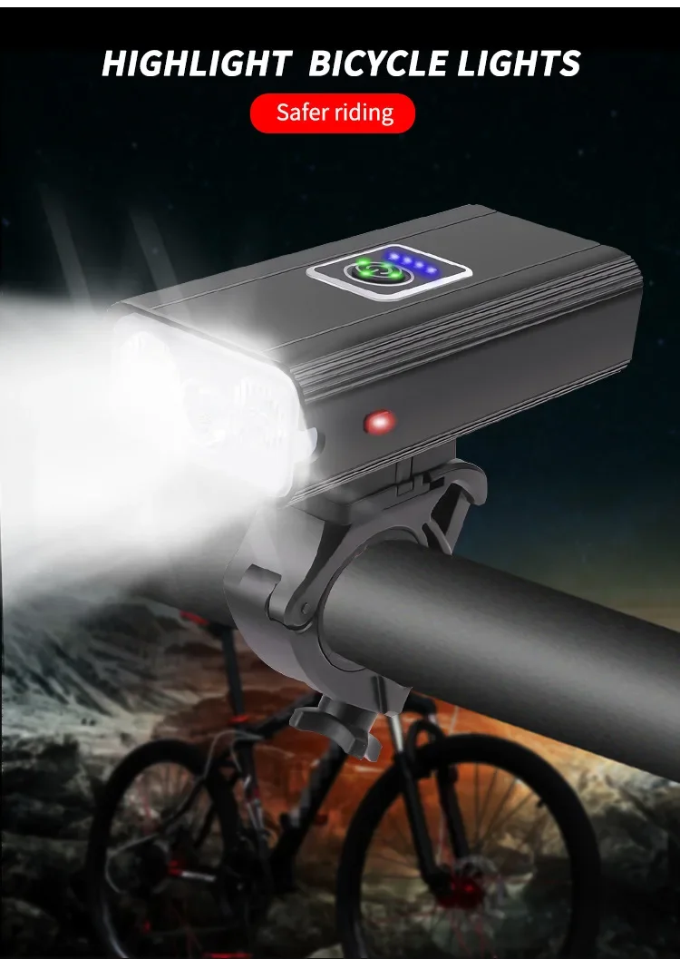 Bicycle light USB charging bright light headlight warning light mountain bike outdoor riding 3 lamp holder T6 headlight