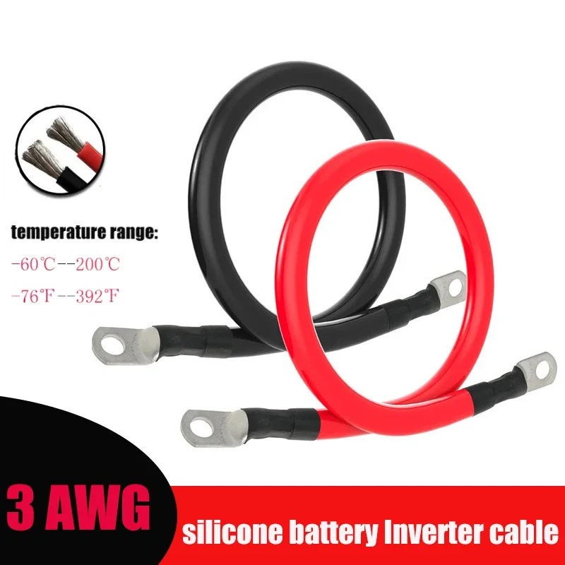 

Силиконовый кабель инвертора аккумулятора 3AWG с наконечником M6 M8 M10 33,5 мм2, черный, красный, электрический провод 20 см 30 см для мотоцикла, автомобиля, солнечной батареи